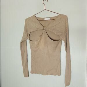 LOUNA Tan Beige Long Sleeves Top Cutout Sweater Size Large